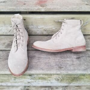 Vintage Shoe Company Lilly Tan Suede Leather Lace-up Combat Hiking Boots 10